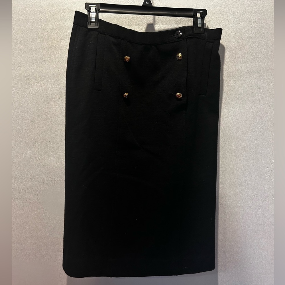Chanel Vintage Classic Black Button-Front Pencil Skirt